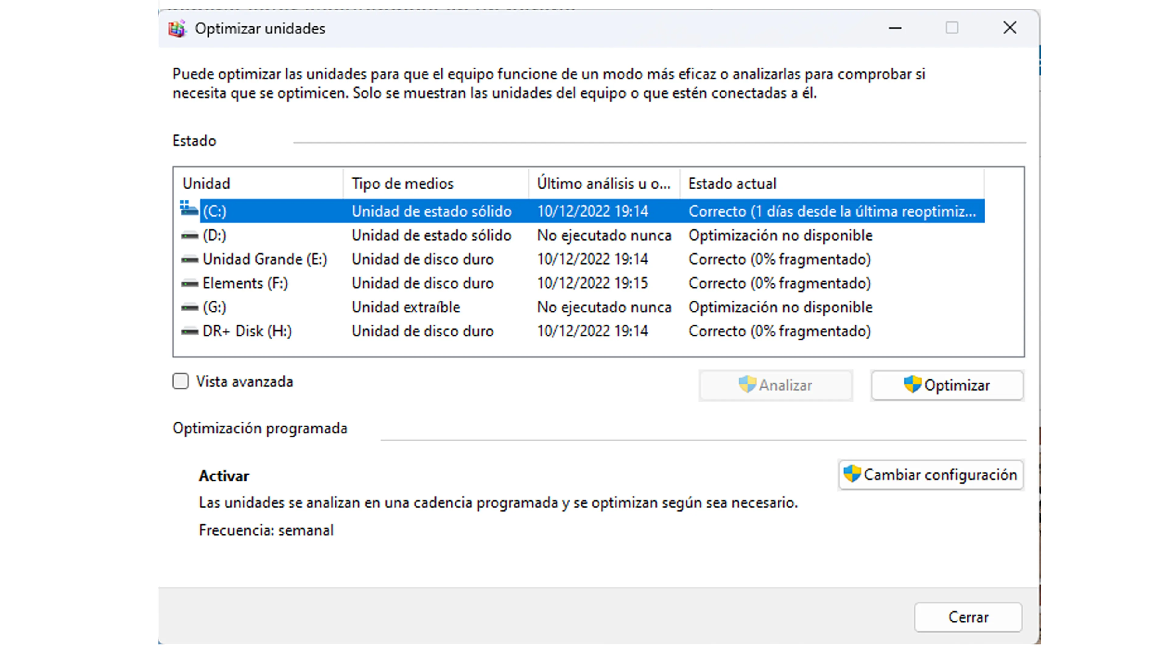Optimizar unidades