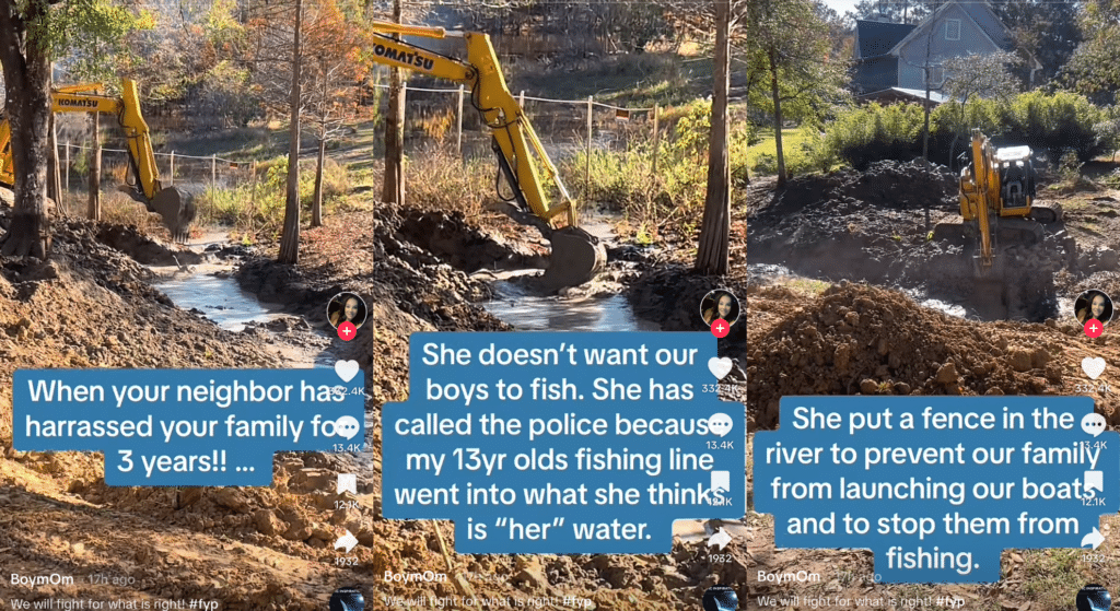 Mom digs new section of river so her kids can fish in crazy neighbor feud