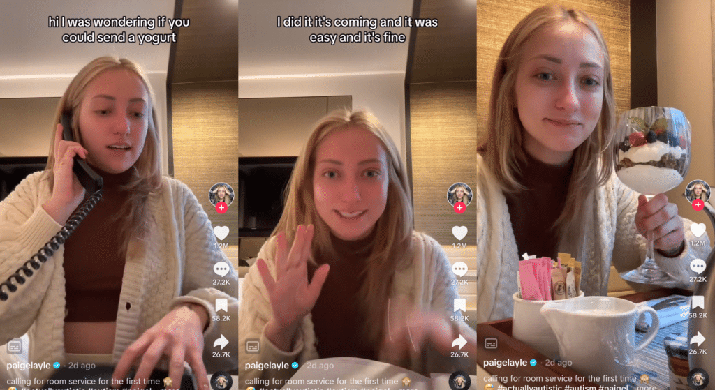 Autistic woman orders room service for the first time in proud moment